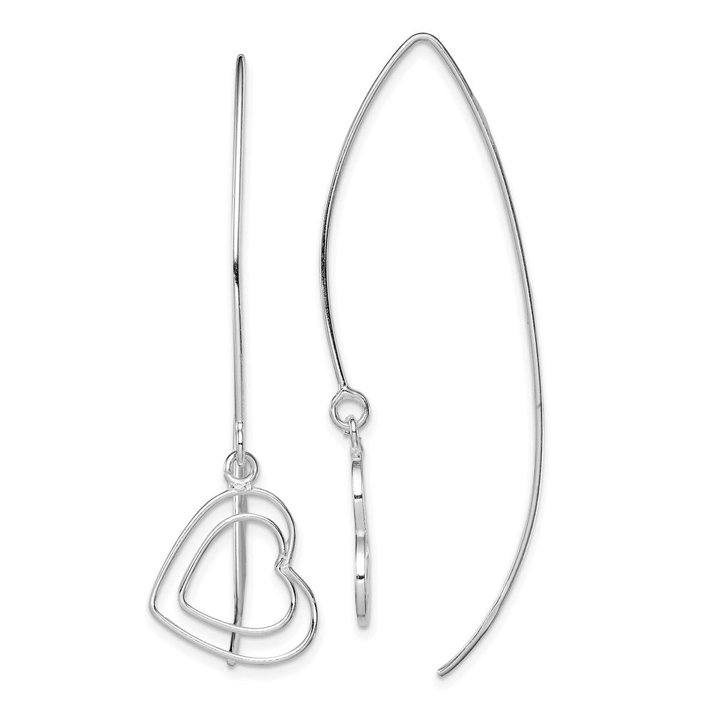 Sterling Silver Rhodium-plated Heart Threader Earrings, 53 x 15 mm