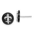 Sterling Silver Rhodium-plated CZ Fleur de Lis Onyx Circle Stud Earrings, 9 x 9 mm