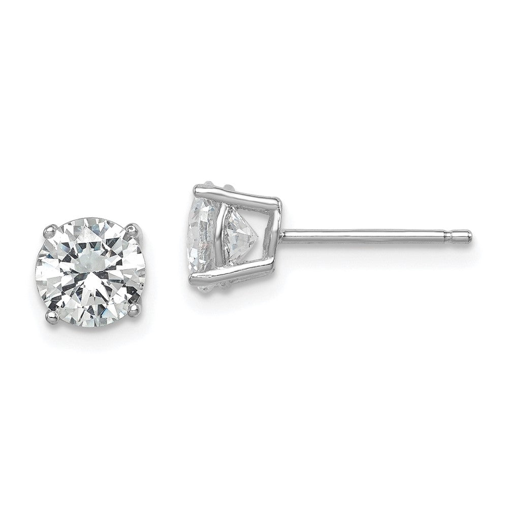 Sterling Silver Rhodium-plated Polished Round 6mm CZ Stud Earrings, 6 x 6 mm