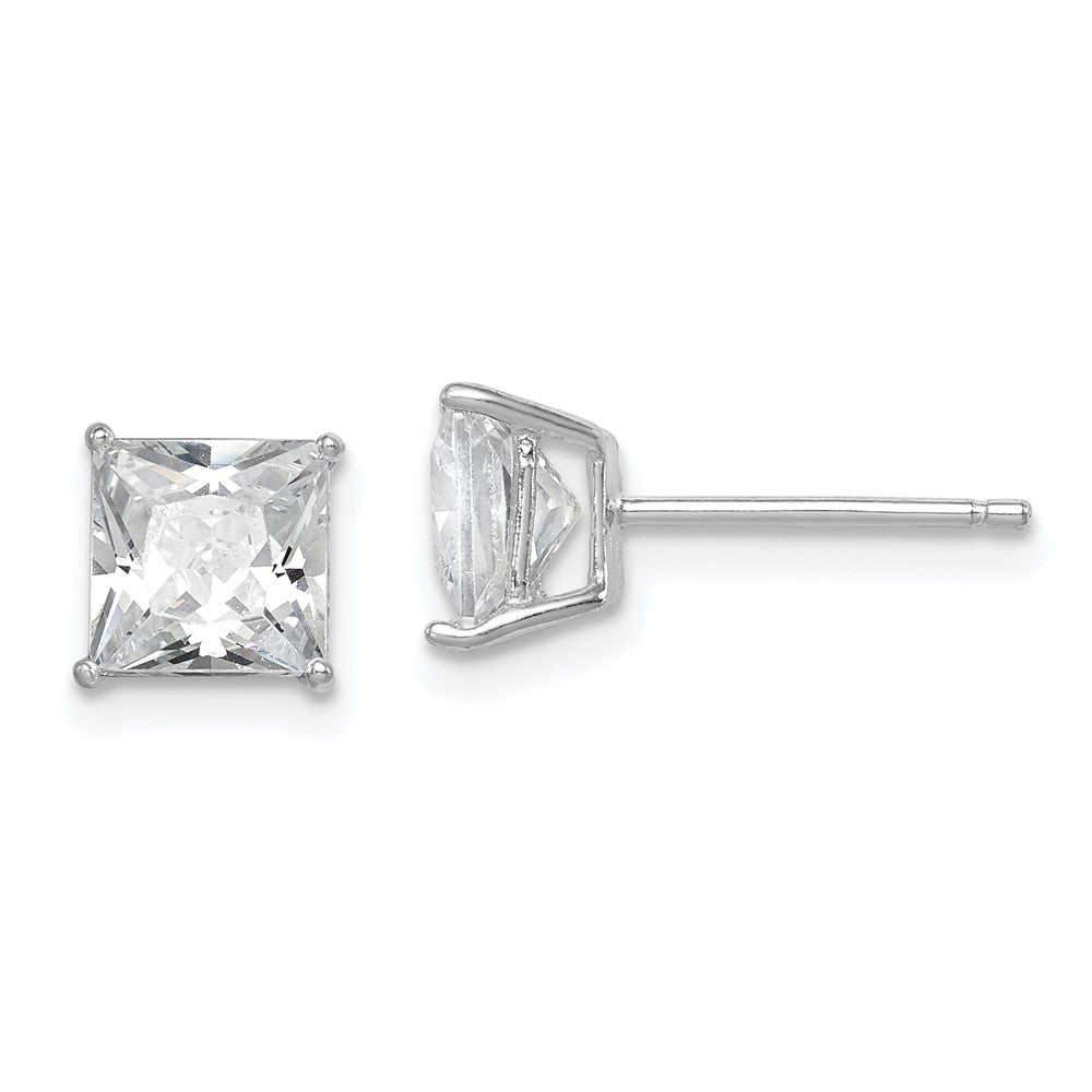 Sterling Silver Rhodium-plated Polished Square 6mm CZ Stud Earrings, 6 x 6 mm