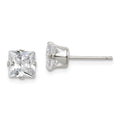 Sterling Silver Polished Princess 6mm CZ Snap Set Stud Earrings, 6 x 6 mm