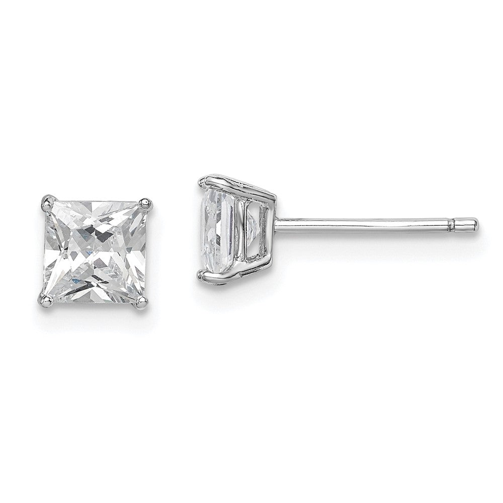 Sterling Silver Rhodium-plated Polished Square 5mm CZ Stud Earrings, 5 x 5 mm