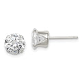 Sterling Silver Polished Round 7mm CZ Snap Set Stud Earrings, 7 x 7 mm