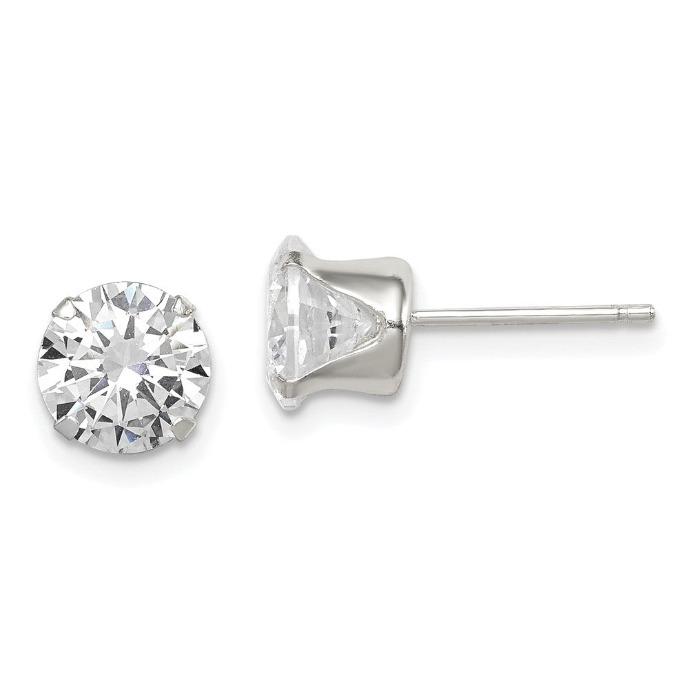Sterling Silver Polished Round 7mm CZ Snap Set Stud Earrings, 7 x 7 mm