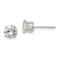 Sterling Silver Polished Round 6mm CZ Snap Set Stud Earrings, 6 x 6 mm