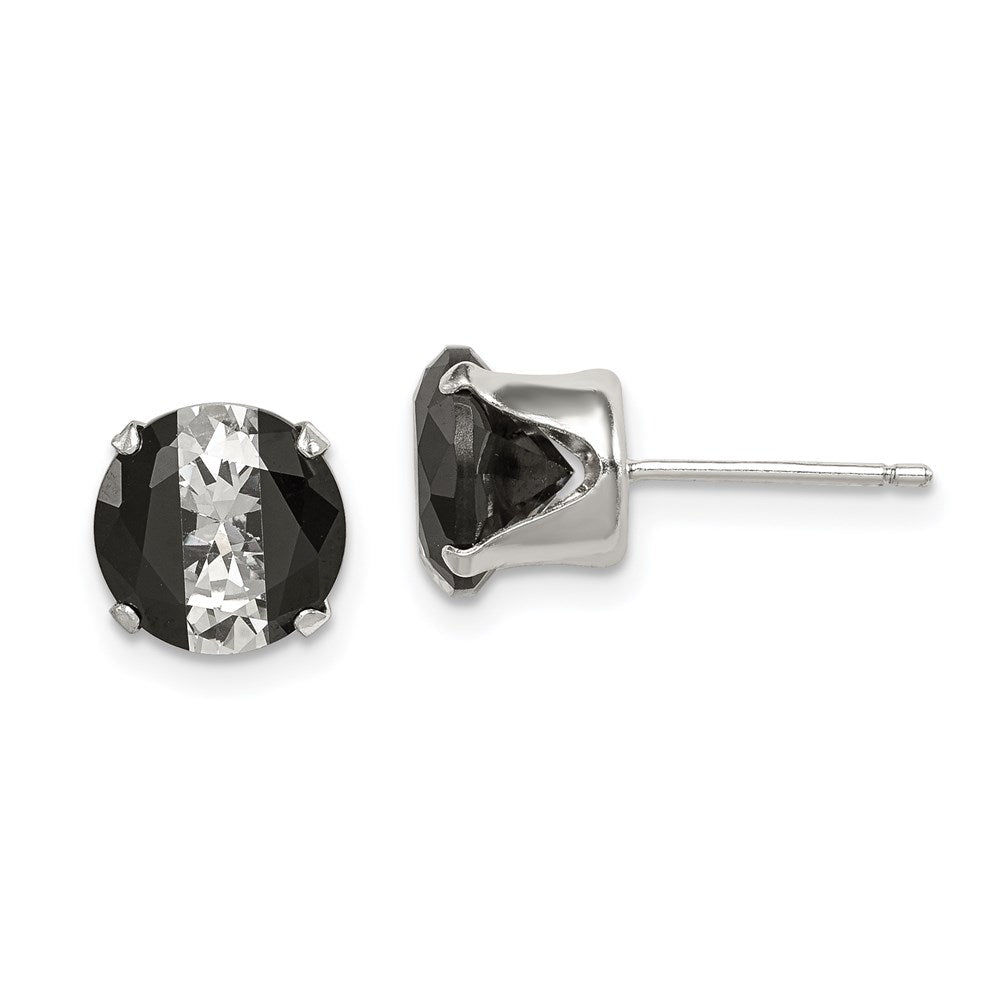 Sterling Silver Black & White 8mm Round CZ Snap-in Set Stud Earrings, 8 x 8 mm