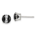Sterling Silver RH-pltd Black/White 7mm Round CZ Basket Set Stud Earrings, 7 x 7 mm
