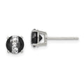 Sterling Silver RH-pltd Black/White 6mm Round CZ Basket Set Stud Earrings, 6 x 6 mm