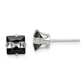 Sterling Silver Black & White 6mm Square CZ Snap-in Set Stud Earrings, 6 x 6 mm