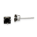 Sterling Silver Polished Black Square 5mm CZ Snap-in Set Stud Earrings, 5 x 5 mm