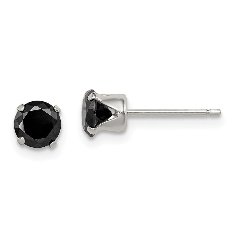 Sterling Silver Polished Black 5mm Round CZ Snap-in Set Stud Earrings, 5 x 5 mm