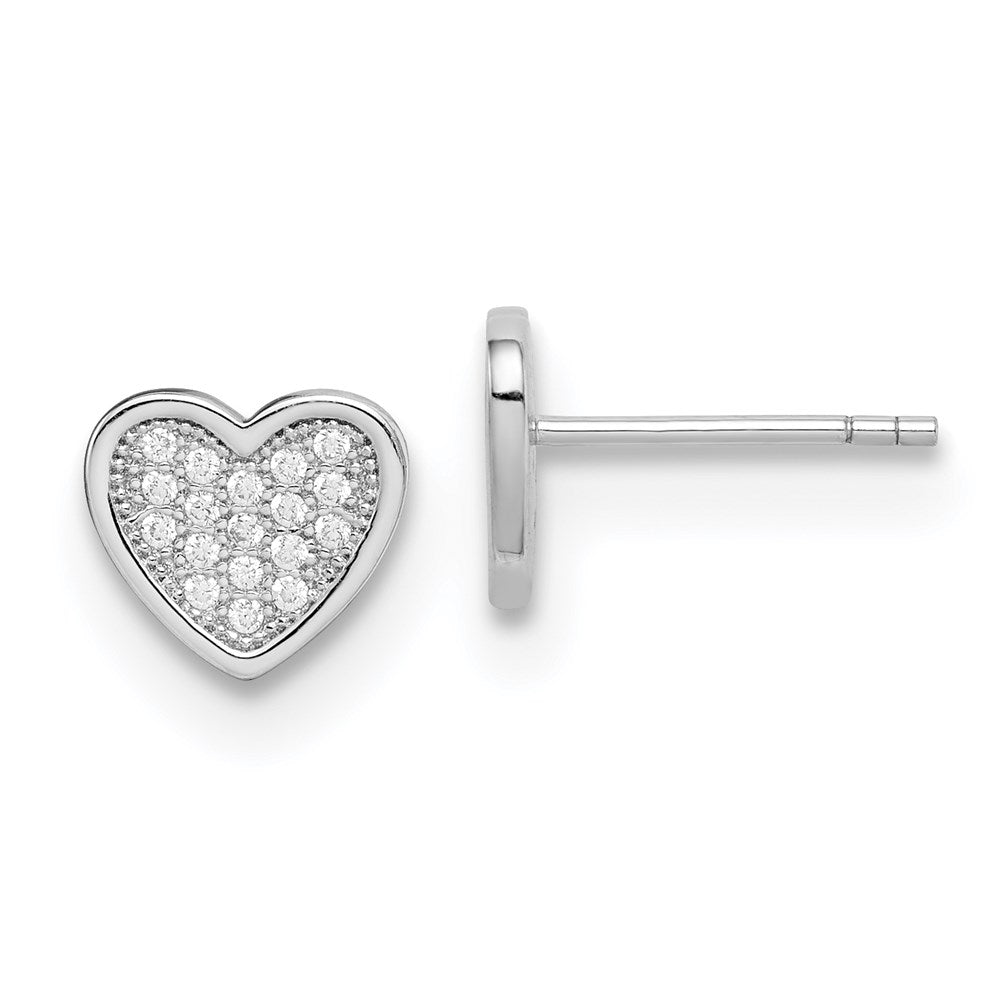 Sterling Silver Rhodium-plated CZ Pav‚ Heart Post Earrings, 9 x 9 mm