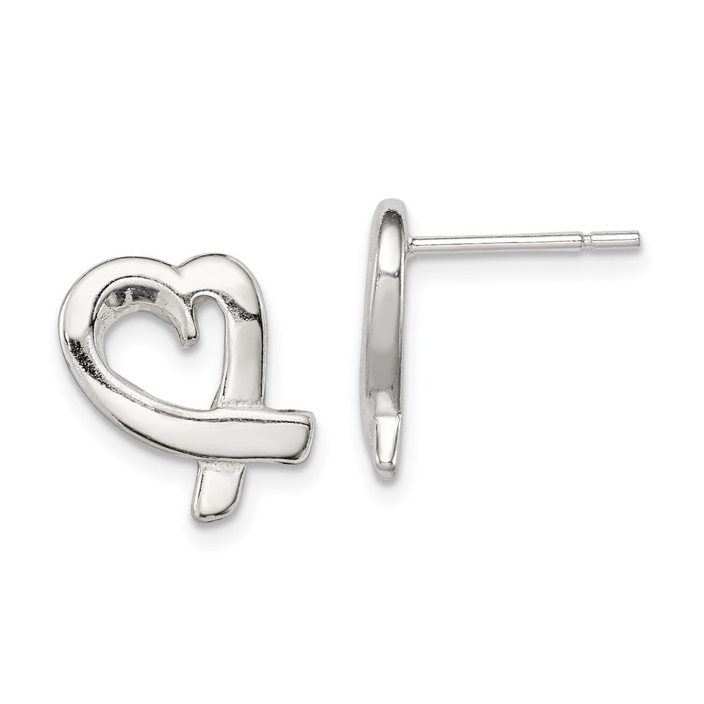 Sterling Silver Heart Earrings, 14 x 9 mm
