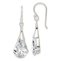 Sterling Silver Polished CZ Teardrop Dangle Earrings, 38 x 11 mm