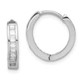 Sterling Silver Rhodium-plated CZ Baguette Hinged Hoop Earrings, 15 x 15 mm