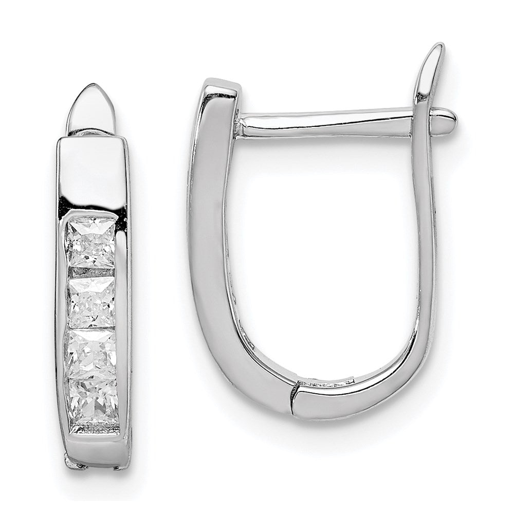 Sterling Silver Rhodium-plated CZ Hinged Hoop Earrings, 15 x 12 mm