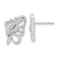 Sterling Silver Rhodium Plated CZ Butterfly Post Earrings, 15 x 12 mm