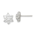 Sterling Silver CZ Flower Post Earrings, 10 x 11 mm