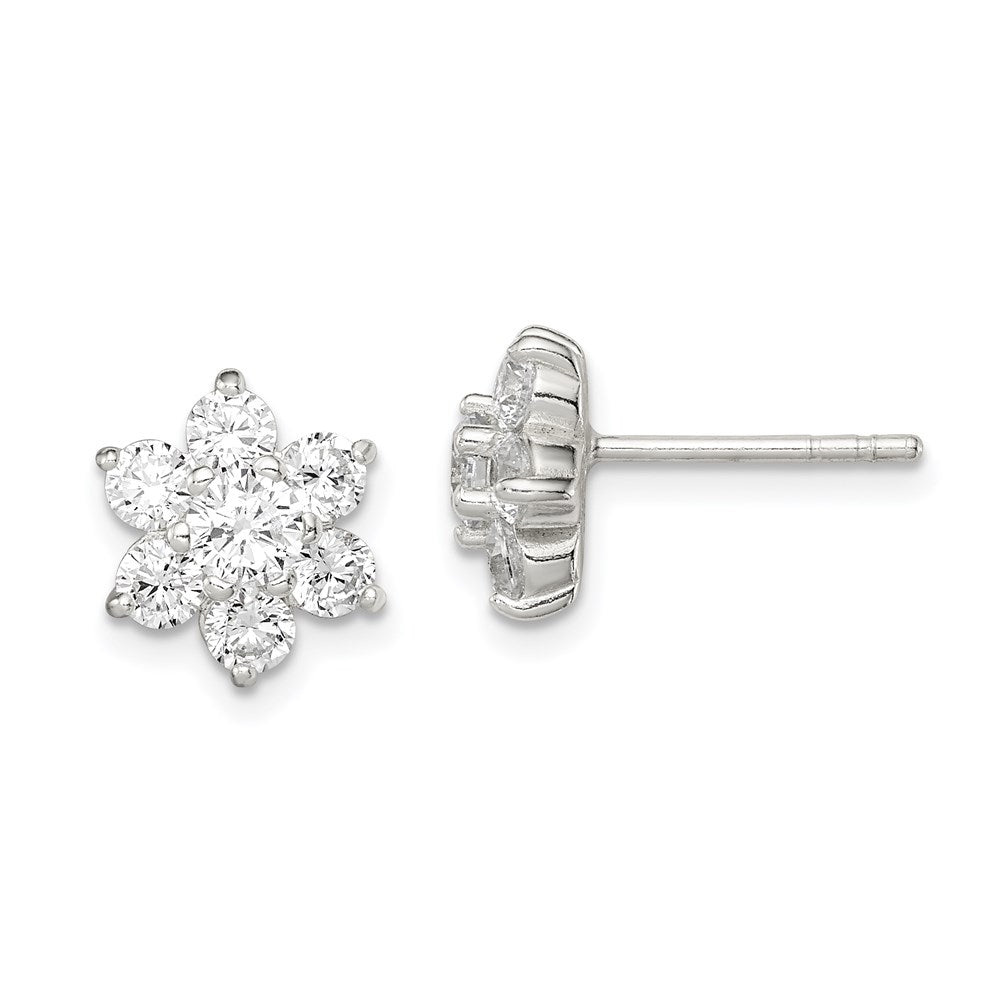 Sterling Silver CZ Flower Post Earrings, 10 x 11 mm