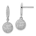 Sterling Silver Rhodium-plated Pav‚ CZ 3-D Ball Post Dangle Earrings, 26.75 x 10.5 mm