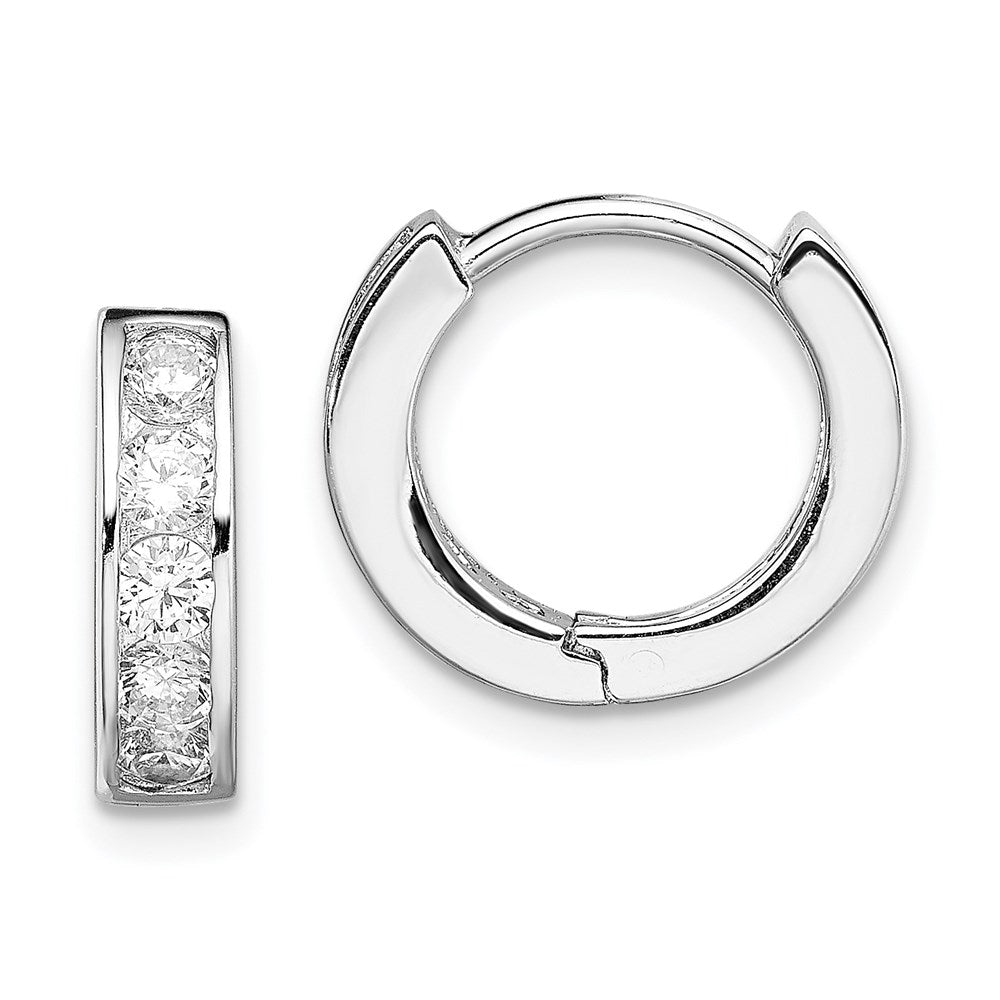 Sterling Silver Rhodium-plated CZ Hinged Hoop Earrings, 12 x 13 mm