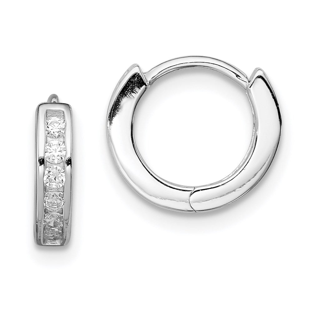 Sterling Silver Rhodium-plated CZ Hinged Hoop Earrings, 10 x 12 mm, 1.35 g