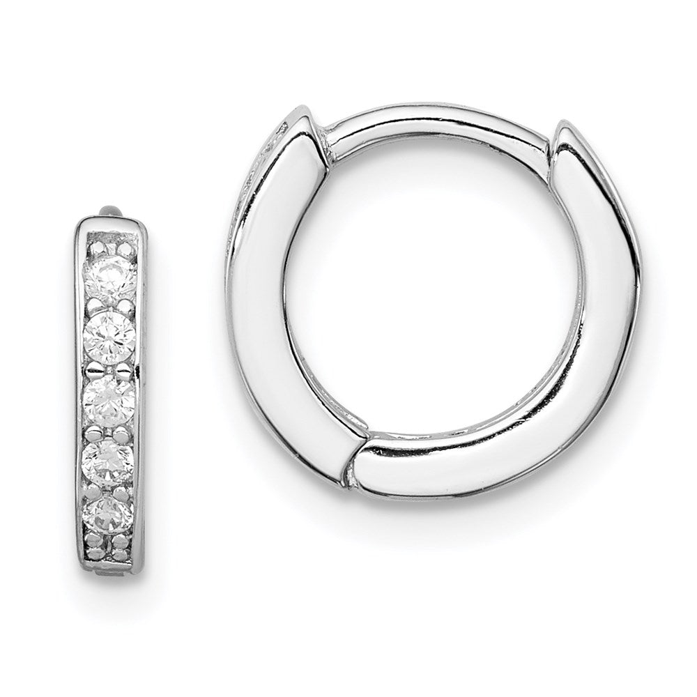 Sterling Silver Rhodium-plated CZ Hinged Hoop Earrings, 11 x 13 mm
