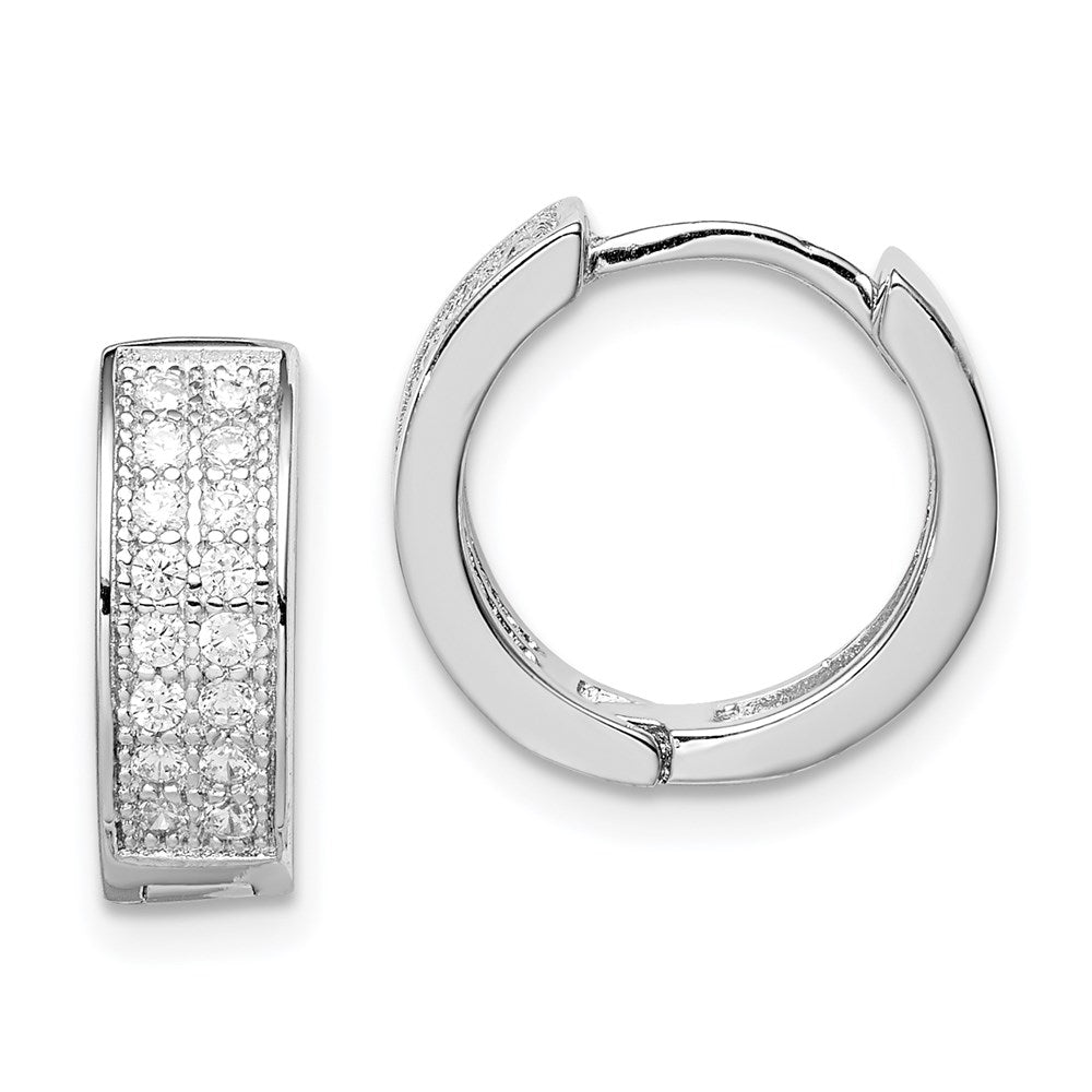 Sterling Silver Rhodium-plated CZ Hinged Hoop Earrings, 13 x 14 mm