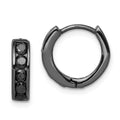 Sterling Silver Black RH-plated Black CZ Hinged 4mm Round Hoop Earrings, 13 x 14 mm