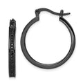 Sterling Silver Black Rhodium-plated Black CZ Round Hoop Earrings, 26 x 23 mm