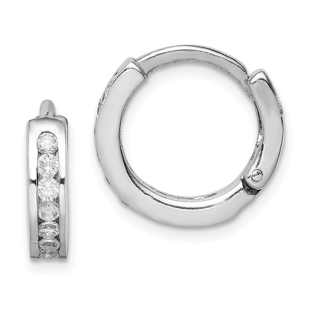 Sterling Silver Rhodium-plated CZ Hinged Earrings, 15 x 14 mm