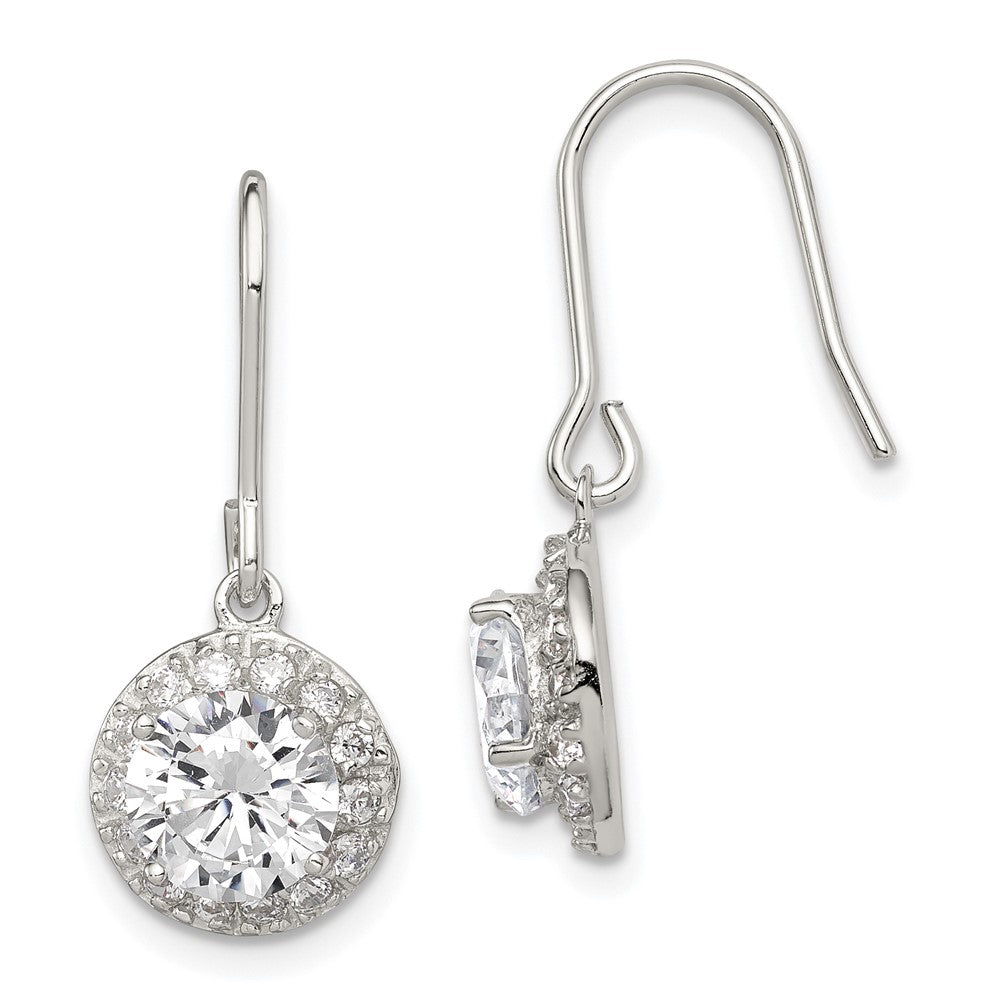 Sterling Silver Rhodium-plated Polished Round CZ Halo Dangle Earrings, 24 x 11 mm