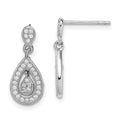 Sterling Silver Rhodium-plated CZ Pav‚ Pear Dangle Post Earrings, 18 x 8 mm
