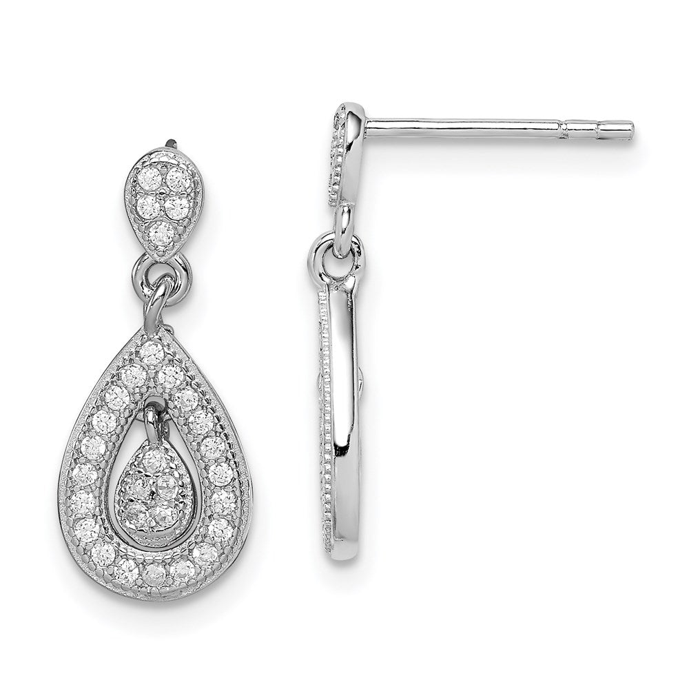 Sterling Silver Rhodium-plated CZ Pav‚ Pear Dangle Post Earrings, 18 x 8 mm