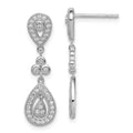 Sterling Silver Rhodium-plated CZ Pav‚ Pear Dangle Post Earrings, 29 x 8 mm