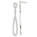 Sterling Silver Rhodium-plated Polished CZ Teardrop Post Dangle Earrings, 52 x 8 mm