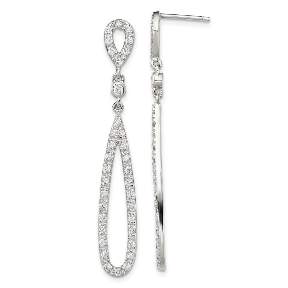 Sterling Silver Rhodium-plated Polished CZ Teardrop Post Dangle Earrings, 52 x 8 mm