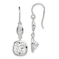 Sterling Silver Rhodium-plated Polished Oval & Square CZ Dangle Earrings, 36 x 11 mm