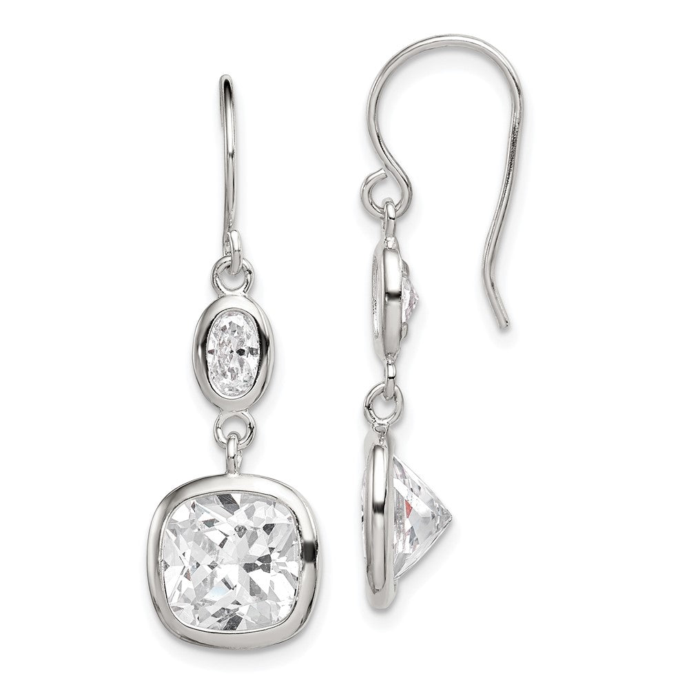 Sterling Silver Rhodium-plated Polished Oval & Square CZ Dangle Earrings, 36 x 11 mm