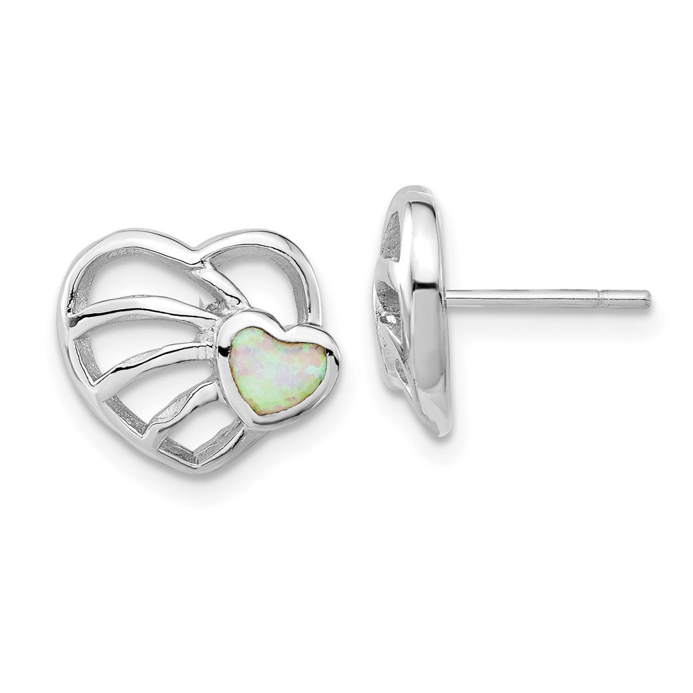 Sterling Silver Synthetic Opal Heart Post Earrings, 12 x 14 mm