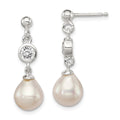 Sterling Silver Polished FWC Pearl and CZ Post Dangle Earrings, 29 mm