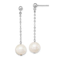 Sterling Silver Rhodium-plated 10-11mm White Round Freshwater Cultured Pearl Dangle Post Earrings, 45 mm