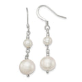 Sterling Silver Polished 6-10mm Freshwater Cultured Pearl Dangle Earrings, 38 x 10 mm