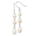 Sterling Silver Polished Pink & White 5-7mm Freshwater Cultured Pearl Dangle Earrings, 52 x 7 mm