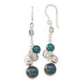 Sterling Silver Multicolor Simulated Pearl & Glass Bead Cluster Dangle Earrings, 57 x 16 mm
