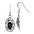 Sterling Silver Polished/Antiqued Filigree Black Agate Oval Dangle Earrings, 33 x 13 mm