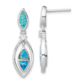 Sterling Silver RH-plated CZ & Blue Cr. Opal Marquise Post Dangle Earrings, 30 x 9 mm