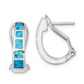 Sterling Silver Rhodium-plated Polished Blue Created Opal Inlay J-Hoop Earrings, 19 x 15 mm