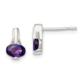 Sterling Silver Polished Oval Purple CZ Post Earrings, 10 x 6 mm