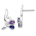 Sterling Silver Rhodium Plated Polished Amethyst and Iolite Post Earrings, 0.76 ct, 17 x 12 mm